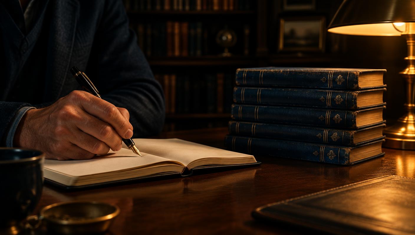 Mão escrevendo um manuscrito
